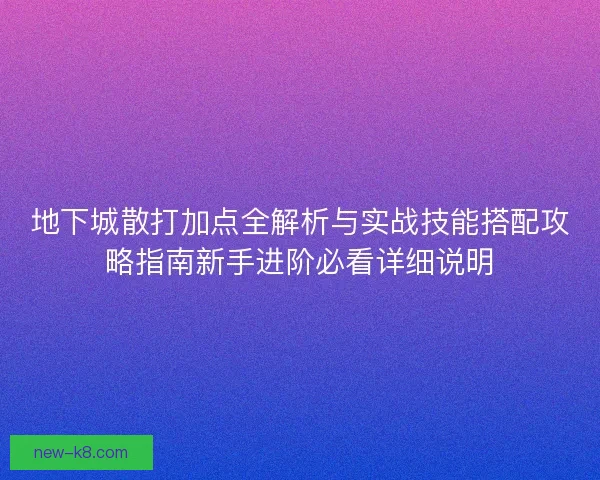 地下城散打加点全解析与实战技能搭配攻略指南新手进阶必看详细说明